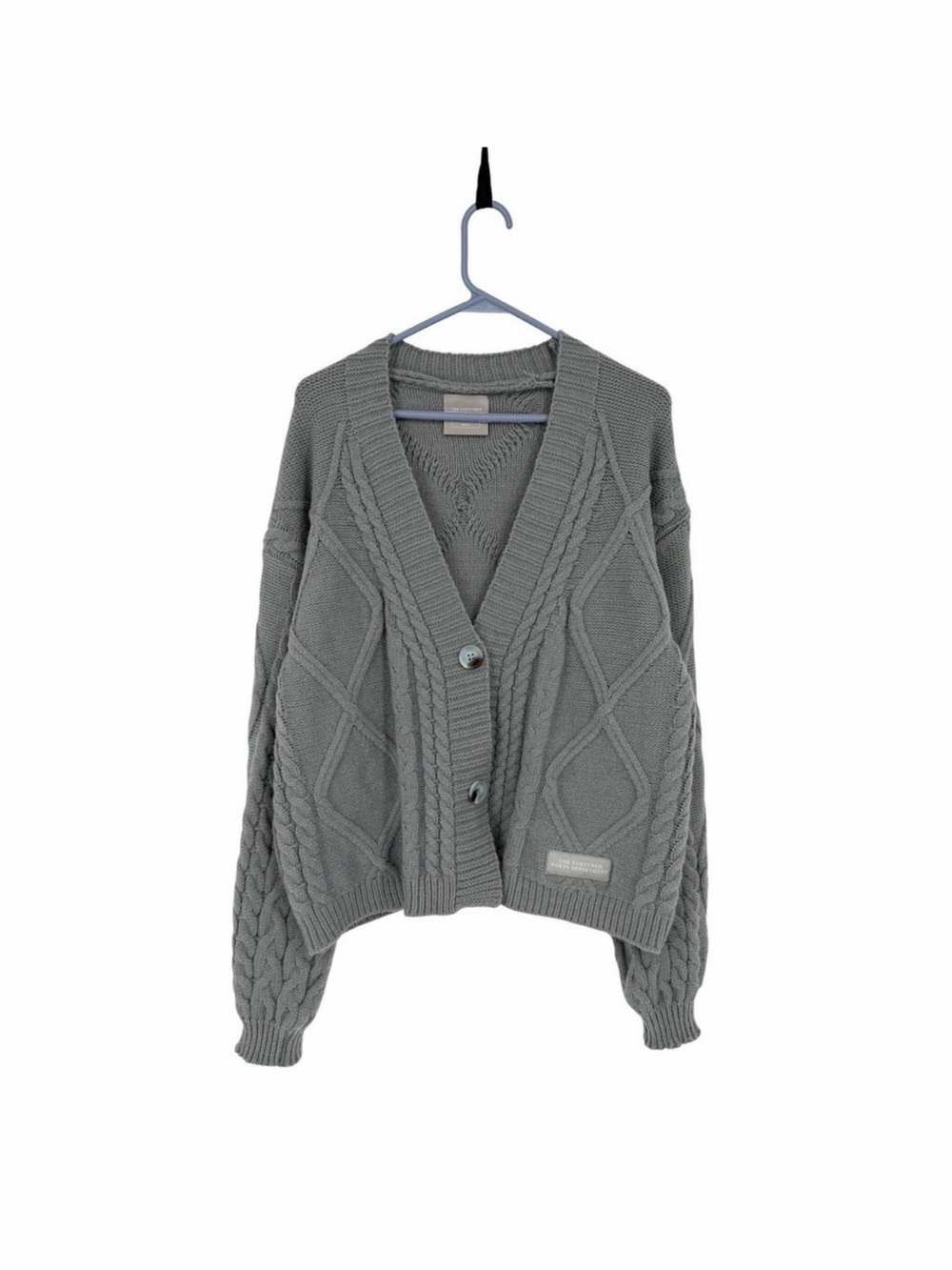 Taylor Swift TTPD. Gray Cable Knit V-Neck Button Cardigan Sweater